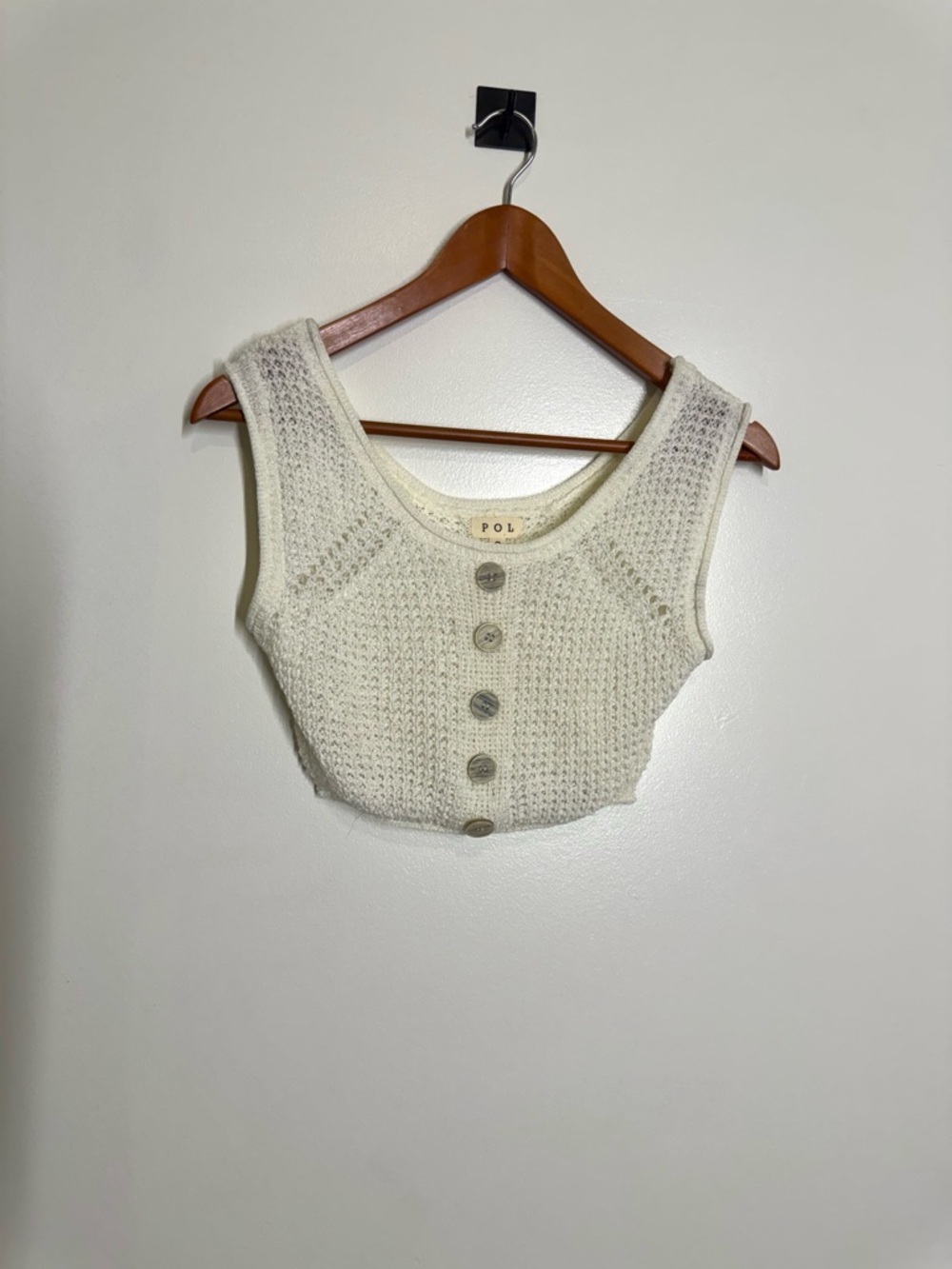 POL Ivory Cropped Knit Tank Size Small Lightweight Boho Top with Buttons